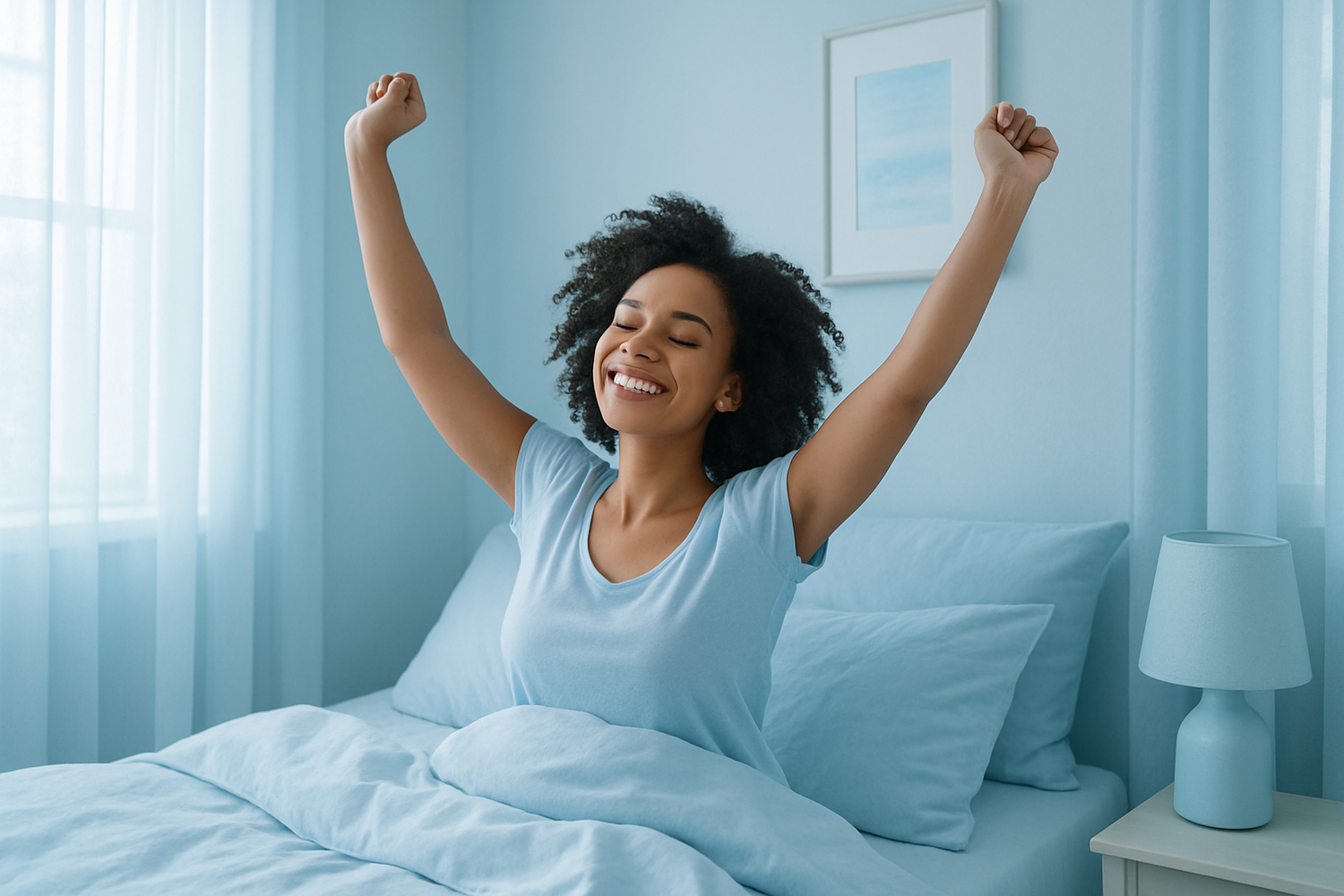 someone happy waking up that fits my light blue theme
